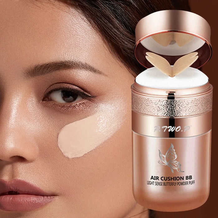 P.TWO.P Air Cushion BB Cream – 30ml, Butterfly Powder Puff & Mirror, Moisturizing, Oil-Control, Waterproof, All Skin Types, Ivory / Natural
