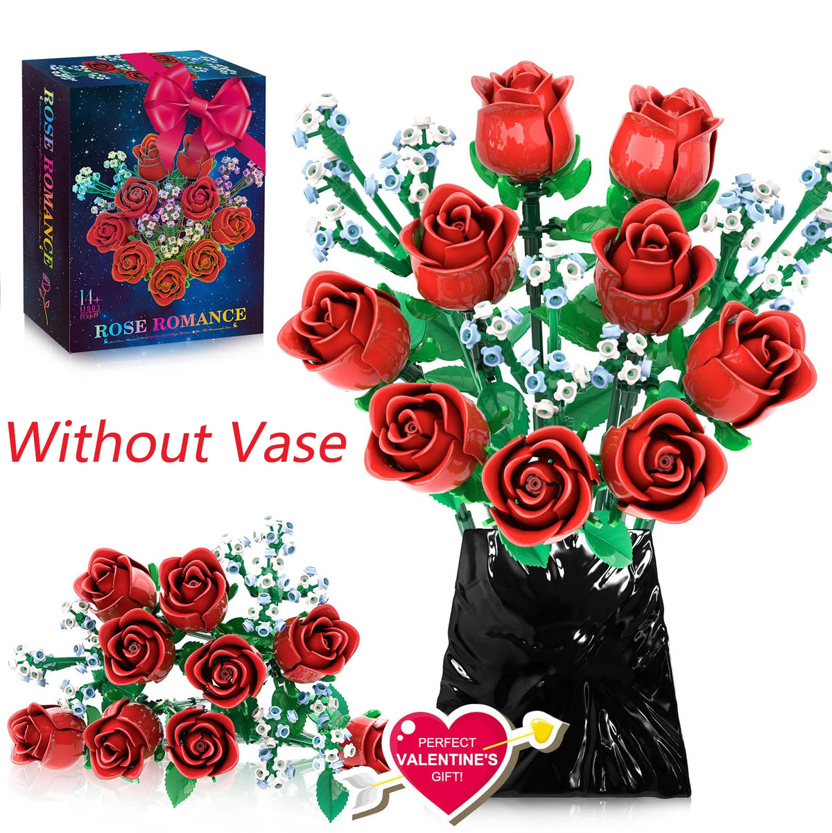 Flower Bouquet Building Blocks – 614 to 1458 Pieces, Rose, Sunflower, Lotus & More, LEGO-Compatible Vase Decor, Ages 14+
