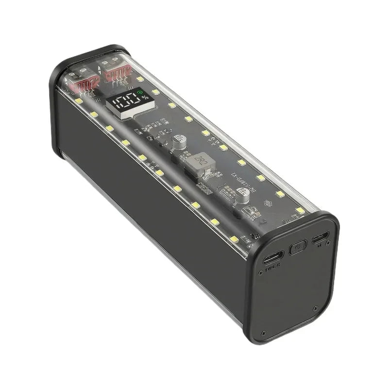 DIY Power Bank Shell – 8-Slot 18650 Battery Case, PD 22.5W Fast Charging, LED Display, USB-A + USB-C, Transparent ABS, Overcurrent & Short-Circuit Protection