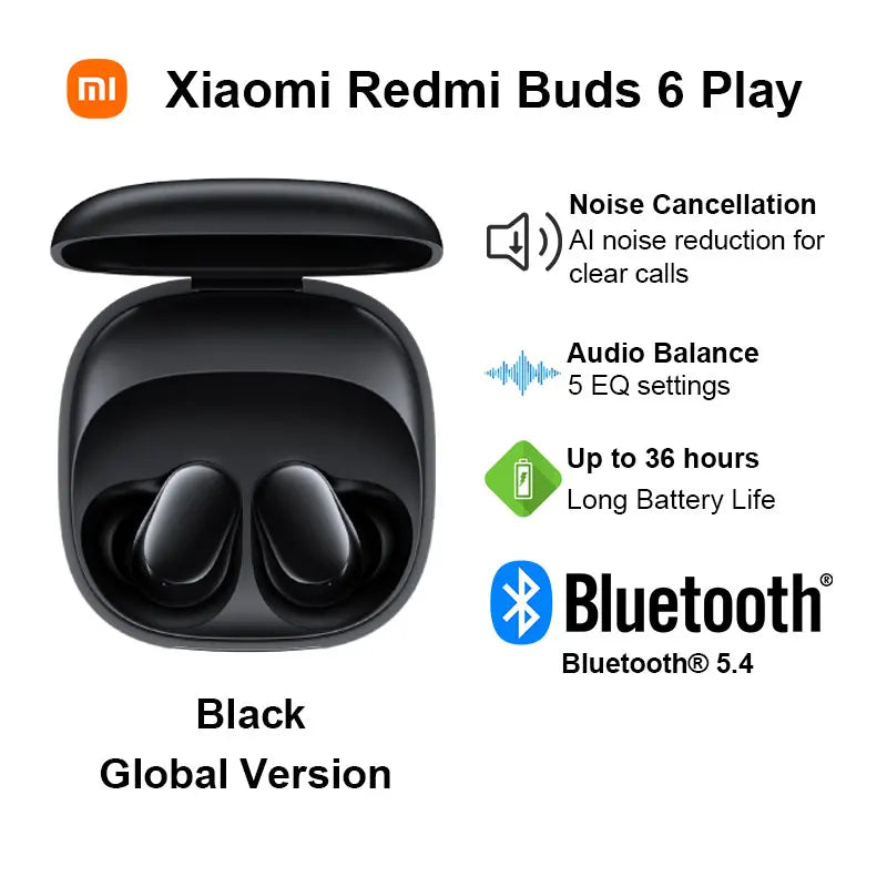 Xiaomi Redmi Buds 6 Play – Bluetooth 5.4 TWS Earbuds, AI Noise Reduction, Touch Control, 600mAh Case, USB-C, Global Version