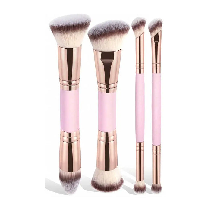 4-Piece Basic Makeup Brush Set with Box – Dual-Ended, Wool Fiber, Foundation, Powder, Blush & Eyeshadow, Beginner & Travel, 4 Colors