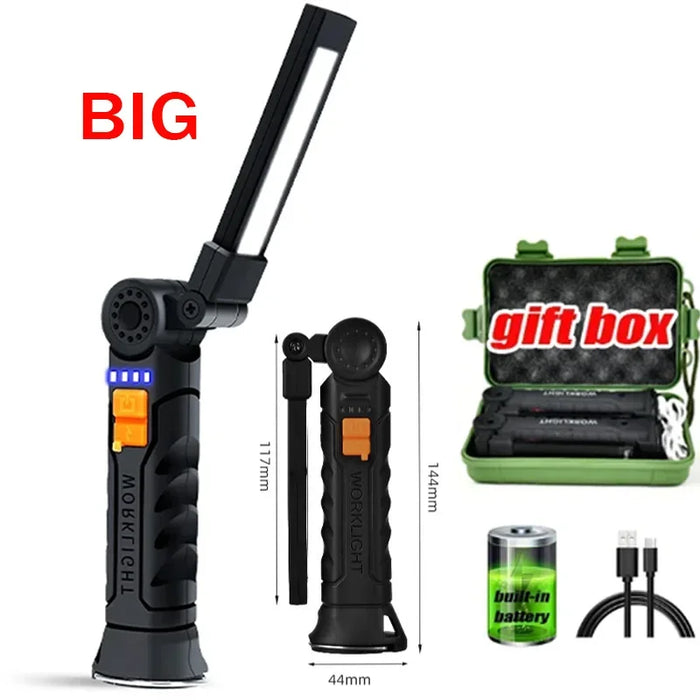 Portable COB LED Work Light & Flashlight – USB Rechargeable, Magnetic, 180° Beam, Hanging Lantern, for Camping & Fishing, 1PC/2PC/3PC