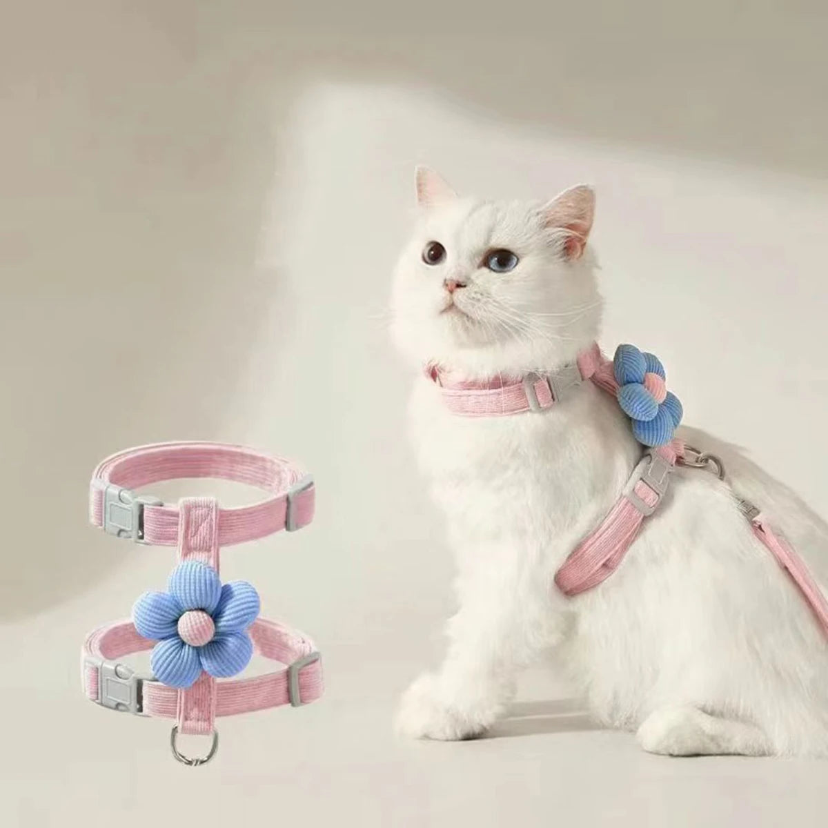 Adjustable Cat & Small Dog Harness with Leash – Breathable Walking Strap Set, Size S / M