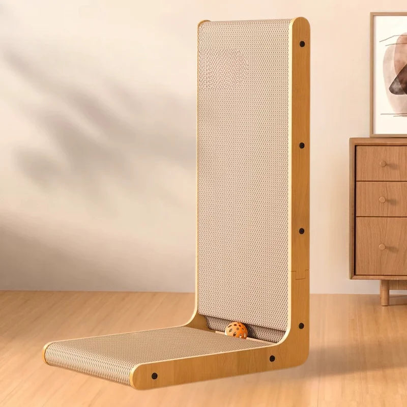 Vertical Cat Scratching Post, Wear-Resistant Wood, Furniture Protector, White & Gold, Indoor Cats
