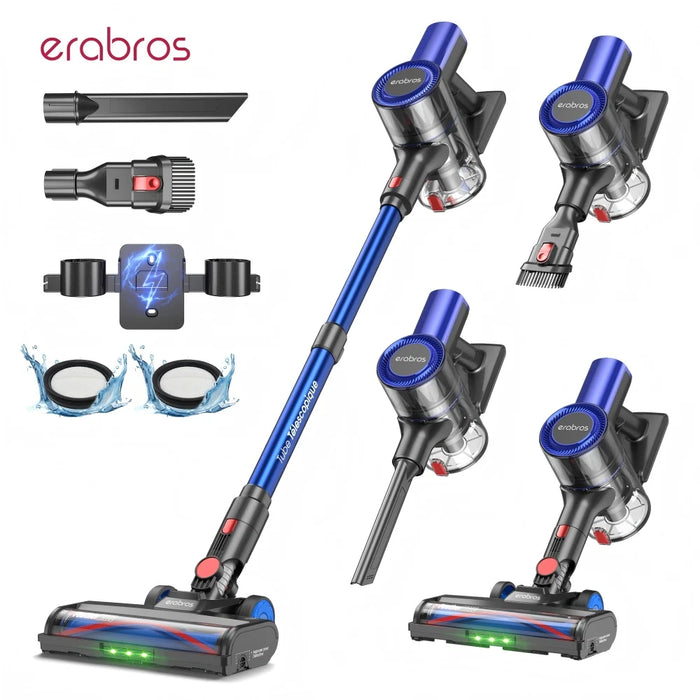 Erabros EV2 Cordless Vacuum Cleaner – 450W, 55Kpa Suction, HEPA Filter, LCD Display, 30-59 Min Battery, Floor & Carpet, EU Plug