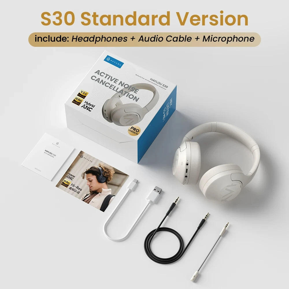 Haylou S30 Over-Ear Headphones – Bluetooth 5.4, 43dB Hybrid ANC, 40mm Driver, Hi-Res Audio, 80H Playtime, USB-C, Basic/Standard/Pro