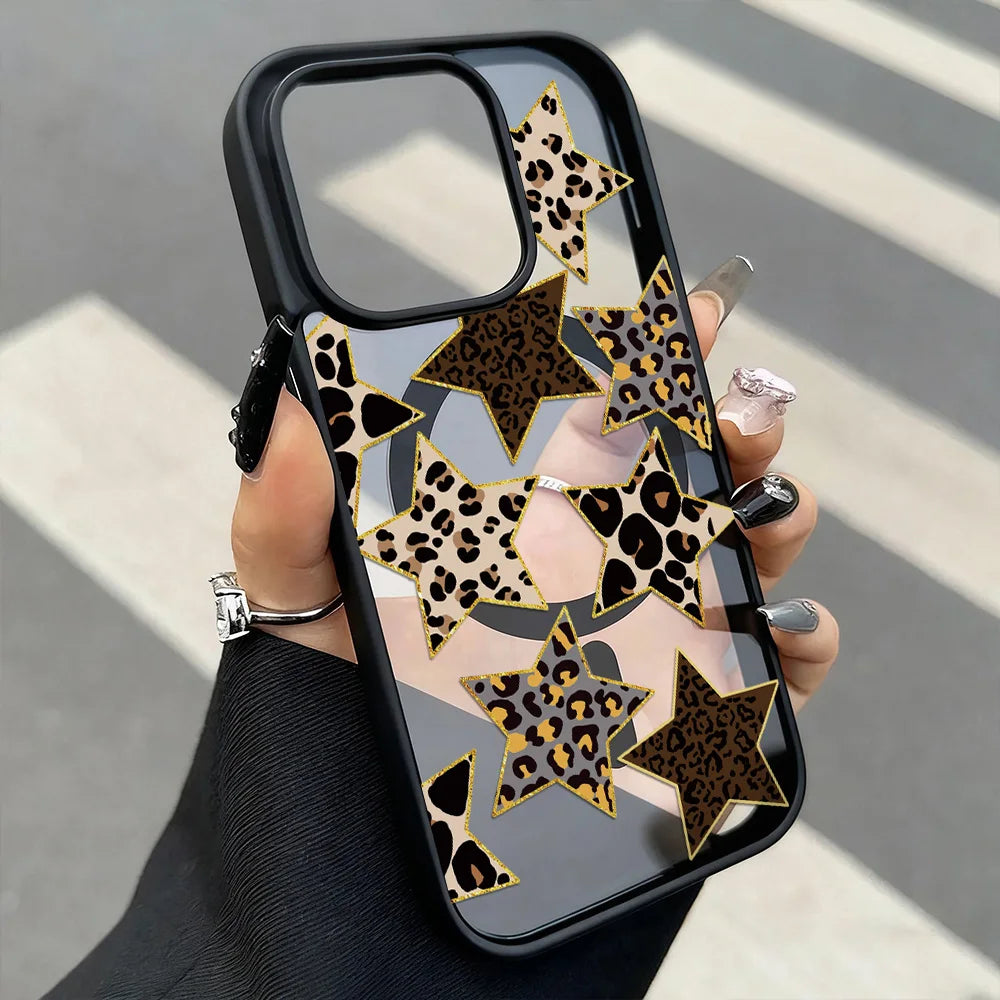 Leopard Print Phone Case For iPhone 17 Pro Case iPhone 16 15 13 12 11 14 Pro Max Matte Magsafe Magnetic Wireless Charge Cover