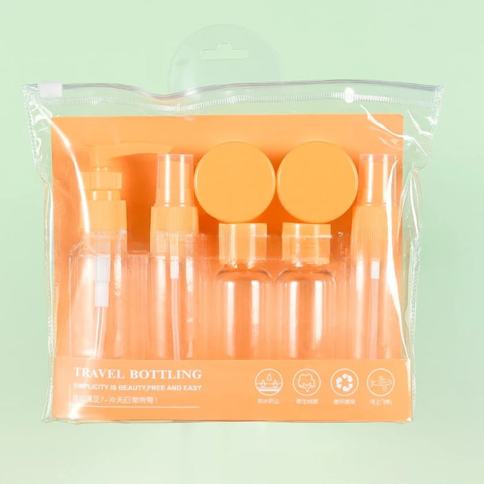 7Pcs Portable Travel Bottle Set, 80ml, 60ml & 10g, Refillable, PP/PET/PVC, 8 Colors, Ideal for Shampoo, Skincare & More