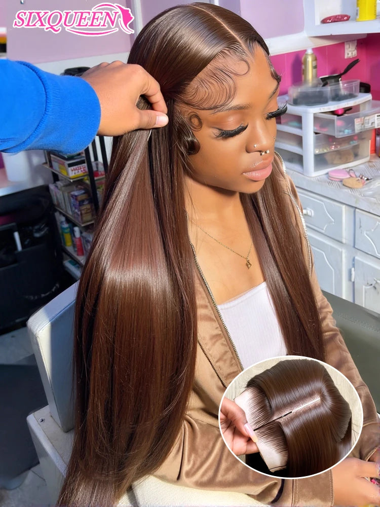 Human Hair 13x6 HD Lace Frontal Wig Chocolate Brown Straight 13x4 Lace Front Wig 36 Inch Brown Brazilian Lace Wig For Women