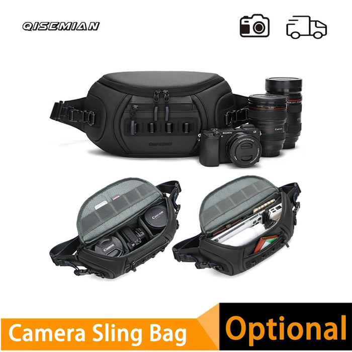 QISEMIAN Water-Resistant Camera Bag – Fits 1 Camera & 2 Lenses, Compatible with DSLR, Mirrorless & Point-and-Shoot Cameras, with Strap