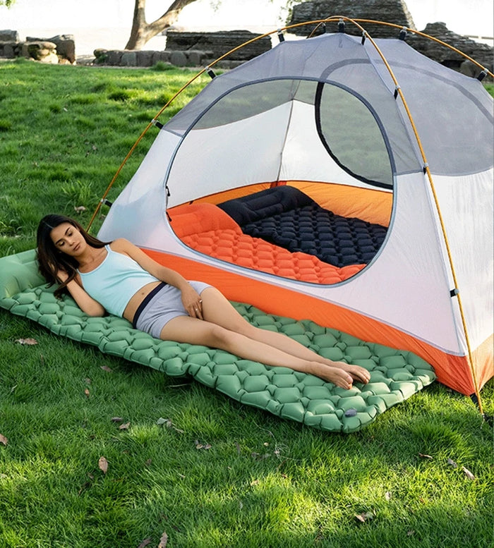 Ultralight Inflatable Camping Sleeping Pad – TPU Nylon, Built-in Pump, Air Mattress for Hiking, Tent & Travel, Blue/Gray/Orange/Green