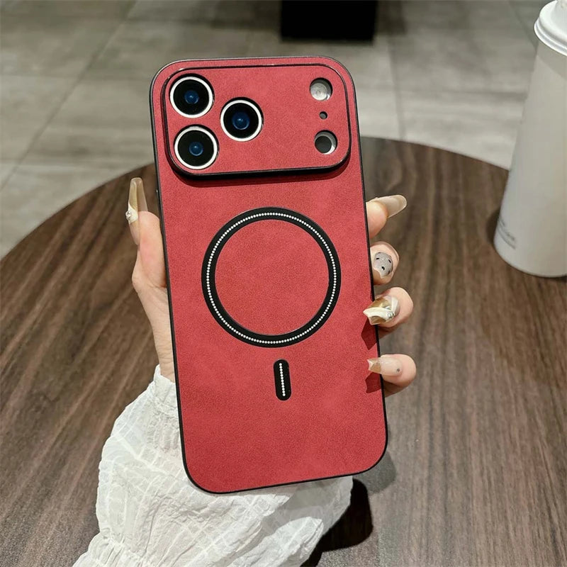 For Magsafe Leather Shockproof Phone Cases For iPhone 17 16 15 14 13 12 11 Pro Max 16e Plus Air Magnetic Wireless Charge Cover