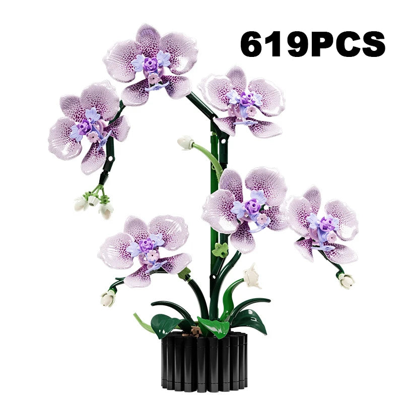 Creative Orchid Bouquet Building Blocks – LEGO-Compatible Flower Pot, Home Desk Decor, Gift for Girls & Adults, Ages 14+